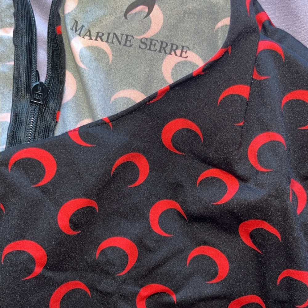 Marine Serre Black Top with Red Crescent Design